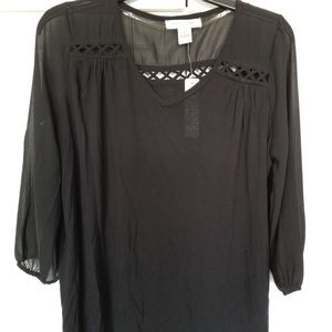 Black v-neck long sleeve top size PL